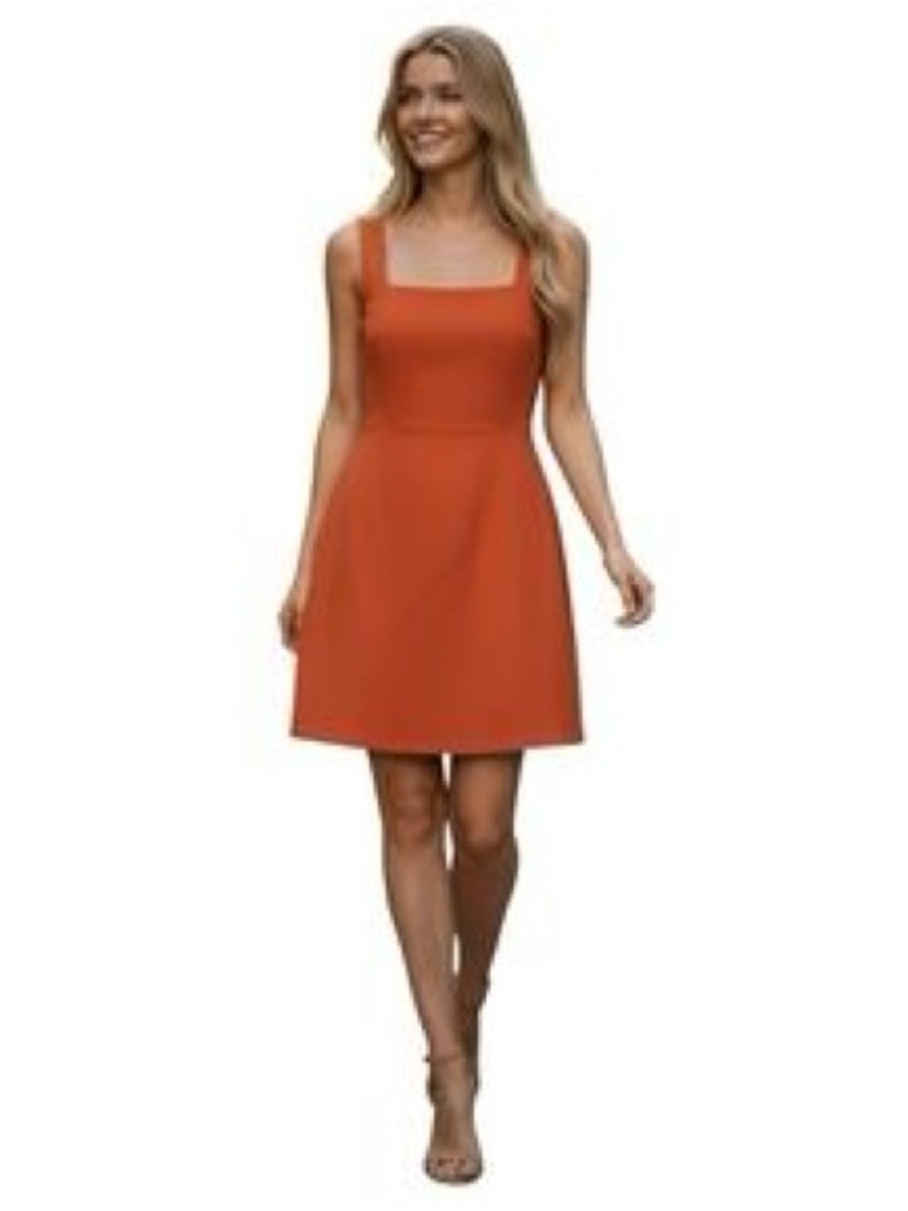 Sunday Best Square-Neck A-Line Mini Dress in Burnt Orange